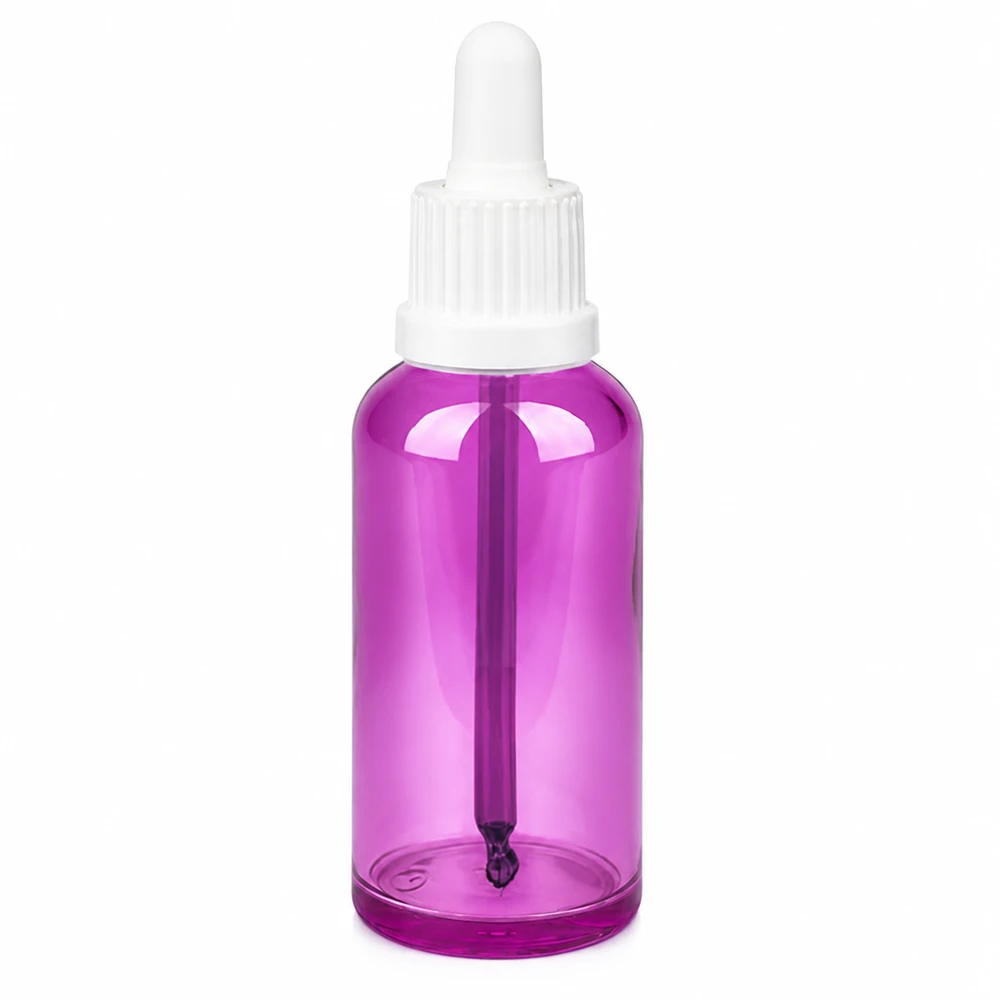 Bottiglia da 50ml con tappo a vite bianco Originality PurpleLine UT18/50 Flacone dosatore in vetro viola da 50 ml con pipetta bianca per sieri e oli