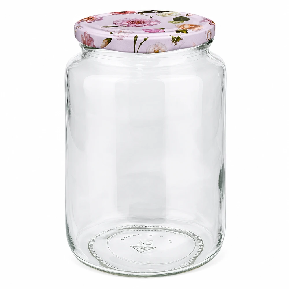 Barattolo rotondo da 795 ml + coperchio BasicSeal rosa fiore UNiTWIST Barattolo rotondo da 795 ml con coperchio a fiore rosa BasicSeal barattolo da conserva barattolo da marmellata