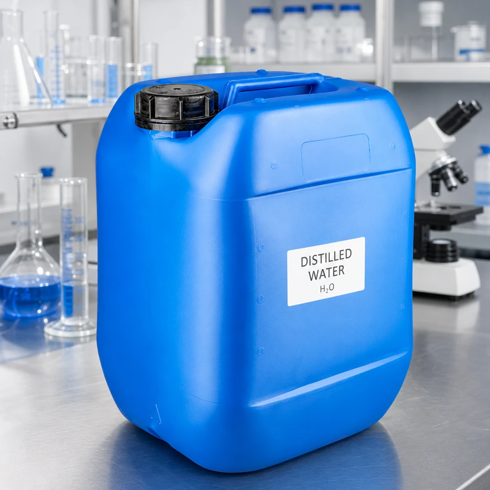 Robusto contenitore da 10 litri, di colore blu, in plastica HDPE con tappo a vite OV per laboratorio