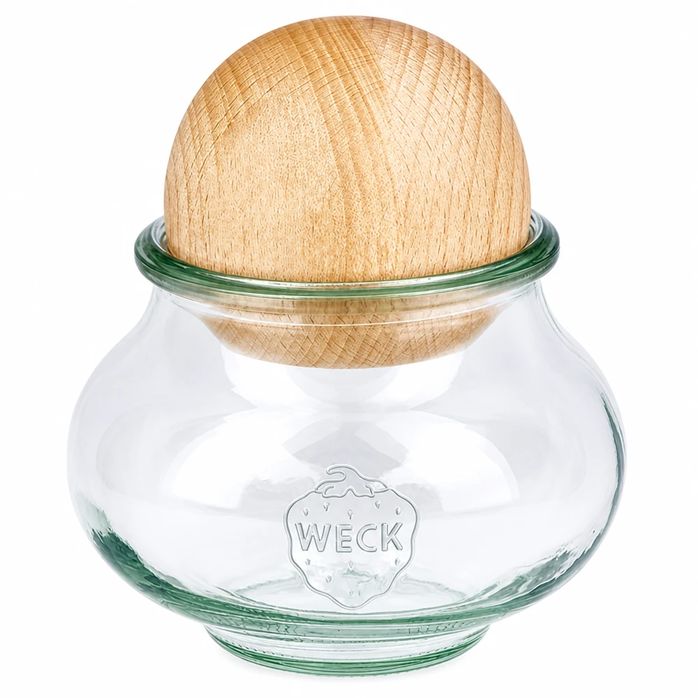 WECK barattolo per gioielli 560ml RR80 con coperchio a sfera in faggio barattolo in legno con sigillo in sughero trasparente