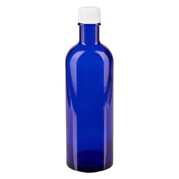 Bottiglia per farmacia blu 200ml tappo a vite bianco pc