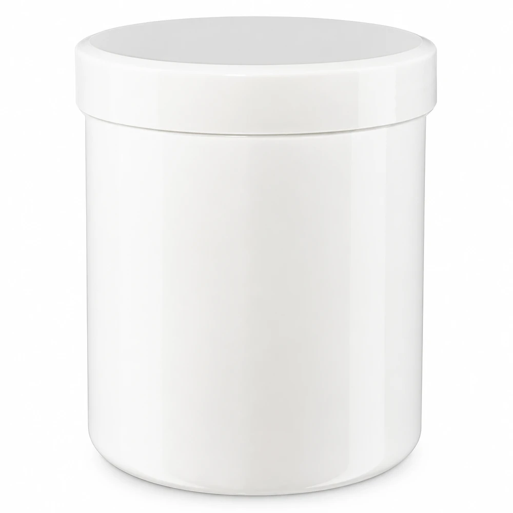 Contenitore bianco da 100 g in polipropilene con coperchio a vite bianco