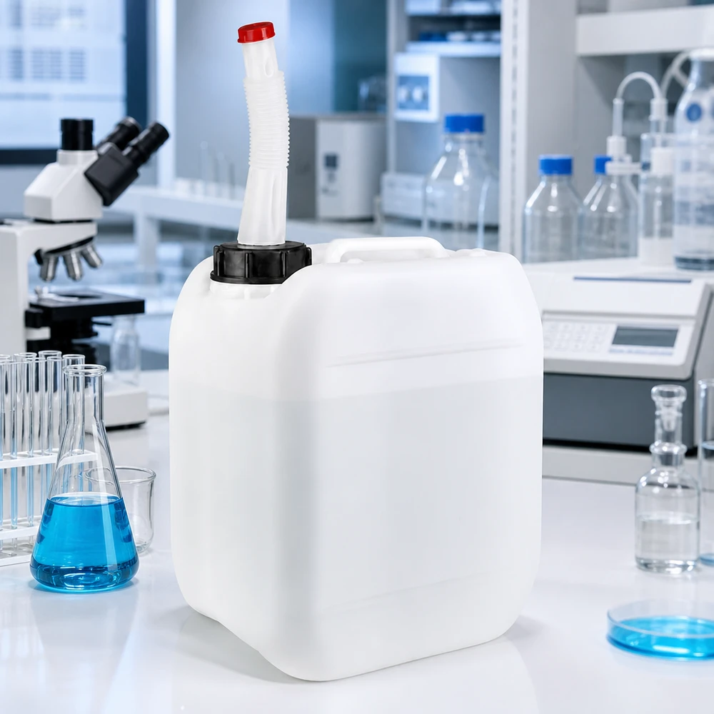 Tanica in HDPE da 5 litri, adatta al contatto con gli alimenti, con tubo di erogazione flessibile, per uso professionale in laboratorio