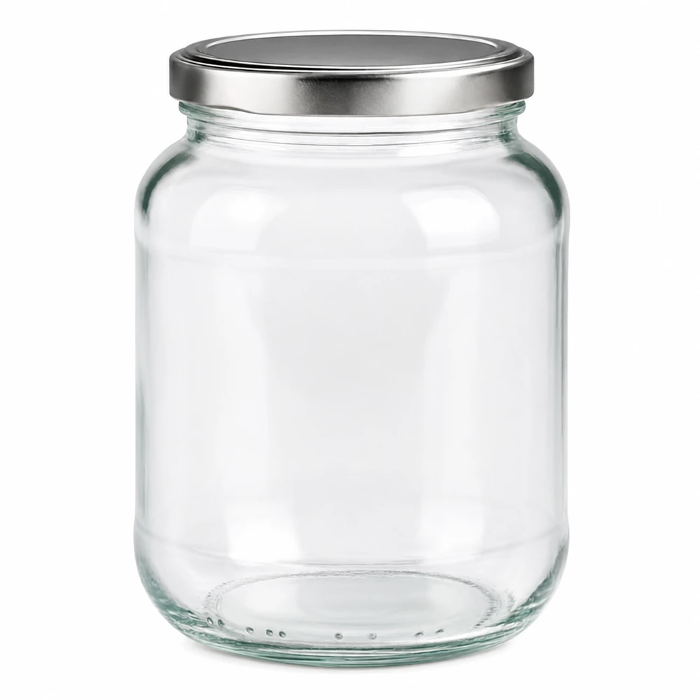 Vasetto ovale da 370 ml con coperchio BasicSeal argento UN.. Vasetto ovale da 370 ml con coperchio a vite BasicSeal argentato per marmellate e conserve
