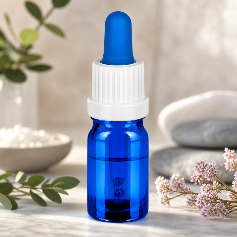 Bottiglia per pipette da 5ml bianco/blu OV BlueLine UT18/5 Pratico flacone a pipetta da 5 ml in blu con tappo contagocce bianco per cosmetici fai da te