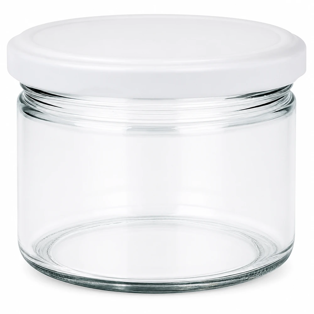 Barattolo rotondo da 540 ml con coperchio BasicSeal bianco UNiTWIST Barattolo rotondo da 540 ml con coperchio BasicSeal bianco UNiTWIST - barattolo vuoto in vetro trasparente per la cucina e la casa