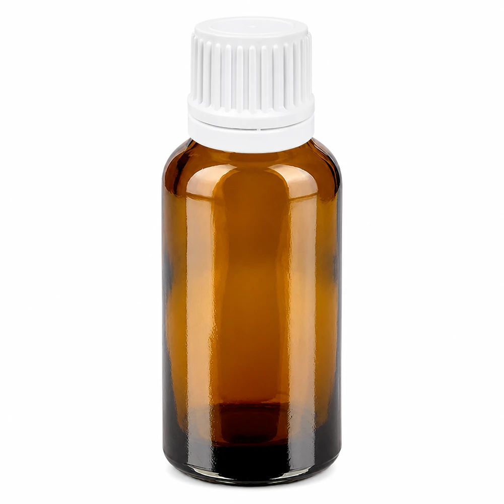 Flacone contagocce da 30 ml 0,7 mm bianco OV BrownLine UT18/30 Bottiglia da farmacia da 30 ml marrone con tappo contagocce bianco per rimedi omeopatici ed essenze
