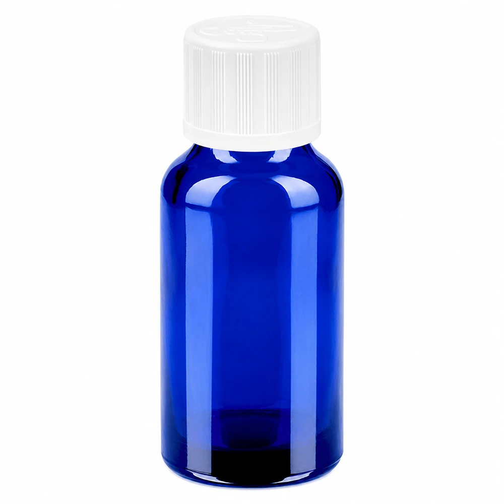 Bottiglia da 20ml 11mm SV w. STD KiSi BlueLine UT18/20 Flacone compatto da 20 ml in elegante blu cobalto con tappo di plastica bianco e sicuro