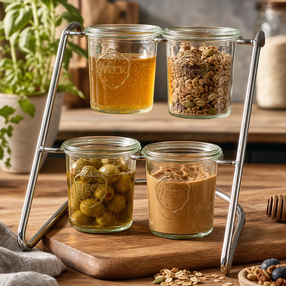 WECK portavivande Flato4 con miele, noci e olive - versatile portabicchieri per la decorazione della cucina