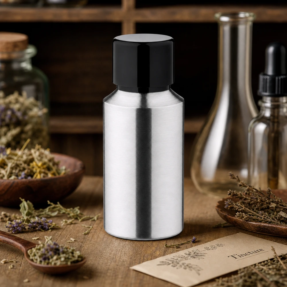 Bottiglia in alluminio lucido da 30 ml con tappo a vite Flacone in alluminio lucido da 30 ml dal design elegante per cosmetici e prodotti per la cura di alta qualità