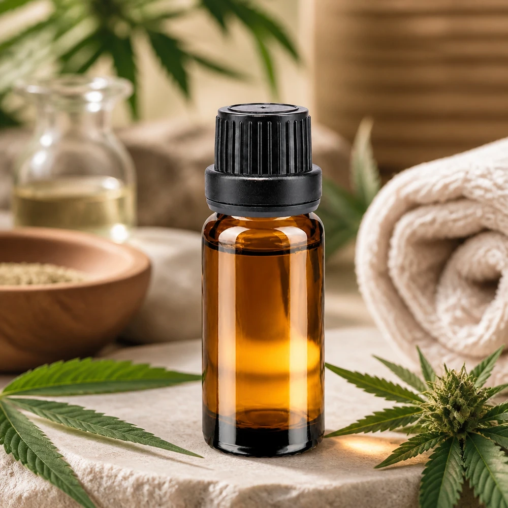 Flacone in vetro marrone da 10 ml con tappo di sicurezza nero a prova di bambino per olio di CBD e cosmetici naturali
