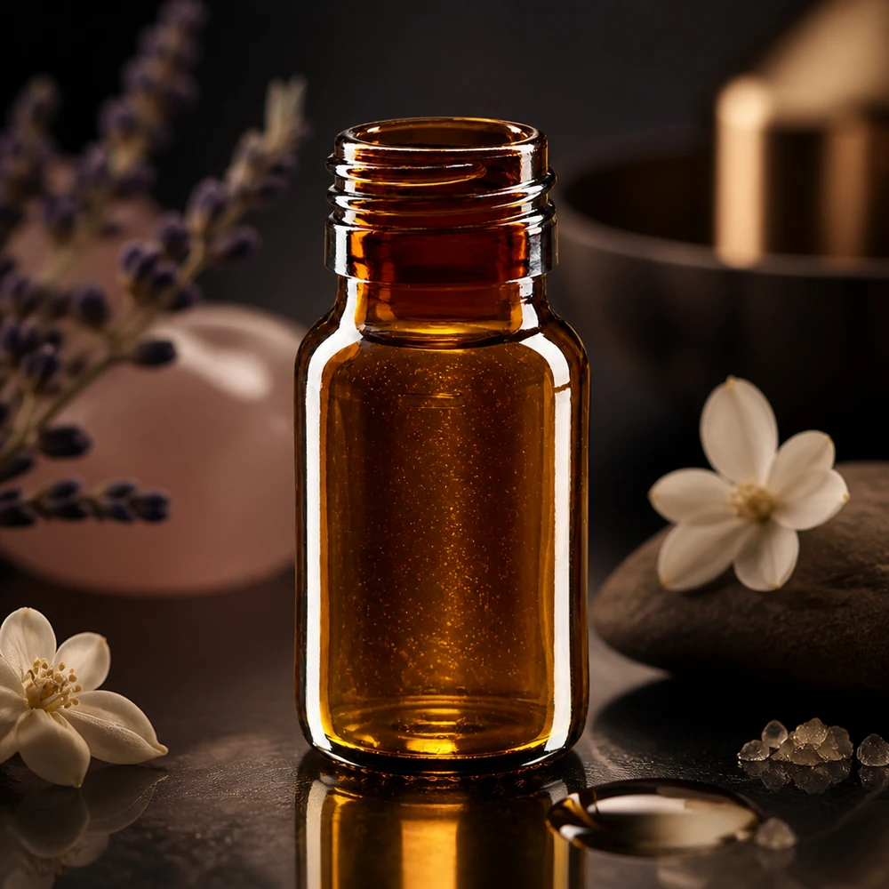 Flacone compatto in vetro marrone da 30 ml con attacco PP28 per aromaterapia e oli essenziali