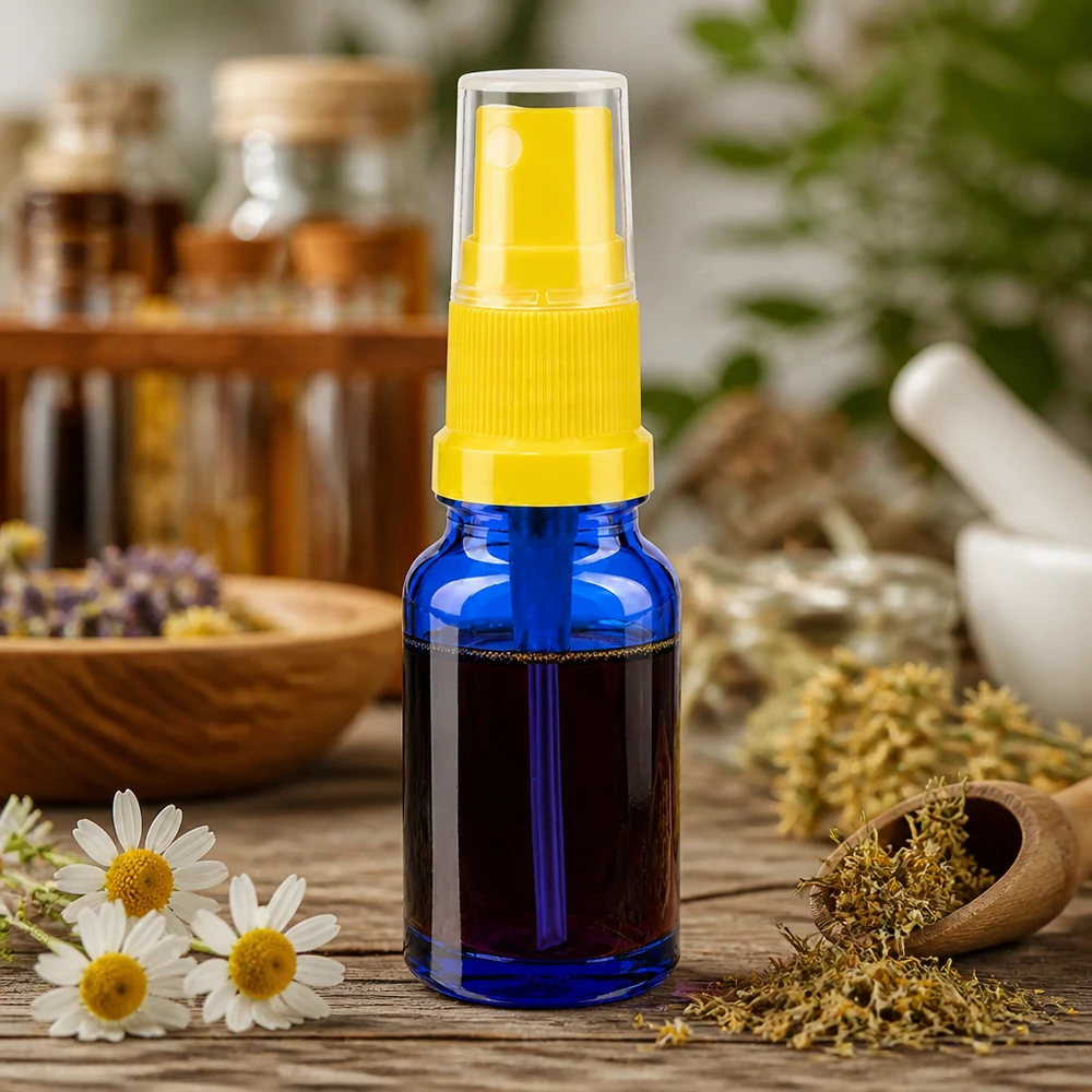 Flacone spray da 10 ml giallo/trasparente STD BlueLine UT18/10 Flacone in vetro ricaricabile da 10 ml con attacco spray per cosmetici naturali BlueLine UT18 10
