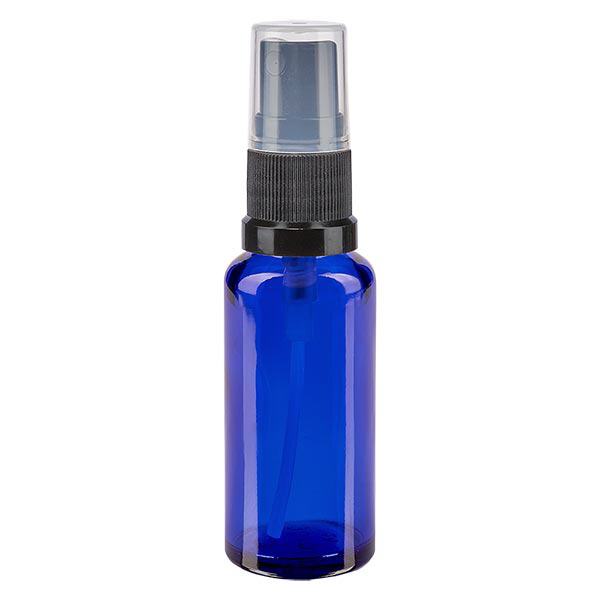 Flacone spray blu da 30 ml. STD nero/trasp. apoGlas