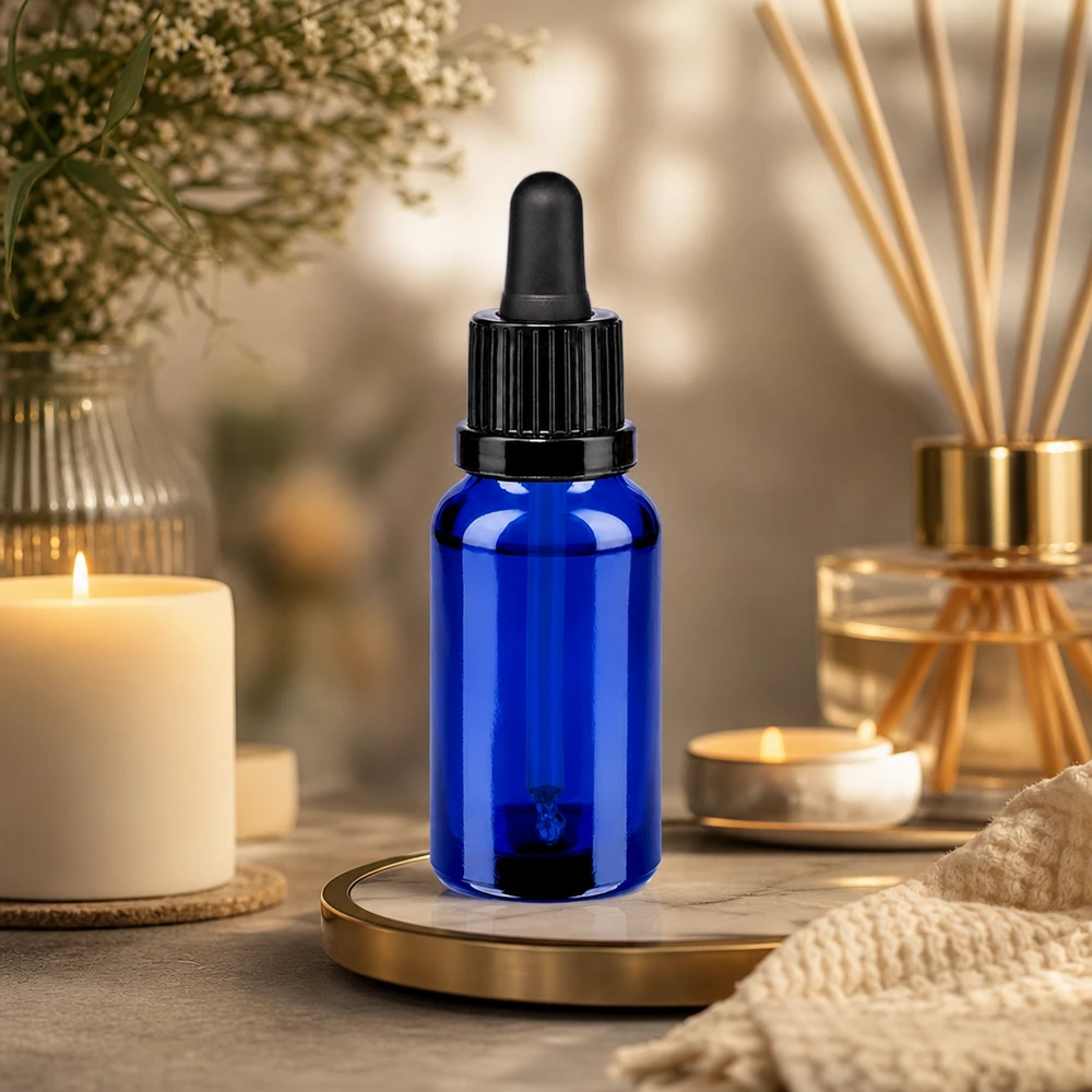 Flacone per pipette da 20 ml nero OV BlueLine UT18/20 Bottiglia in vetro soffiato a bocca da 20 ml con tappo OV a prova di perdite per una conservazione sicura dei liquidi