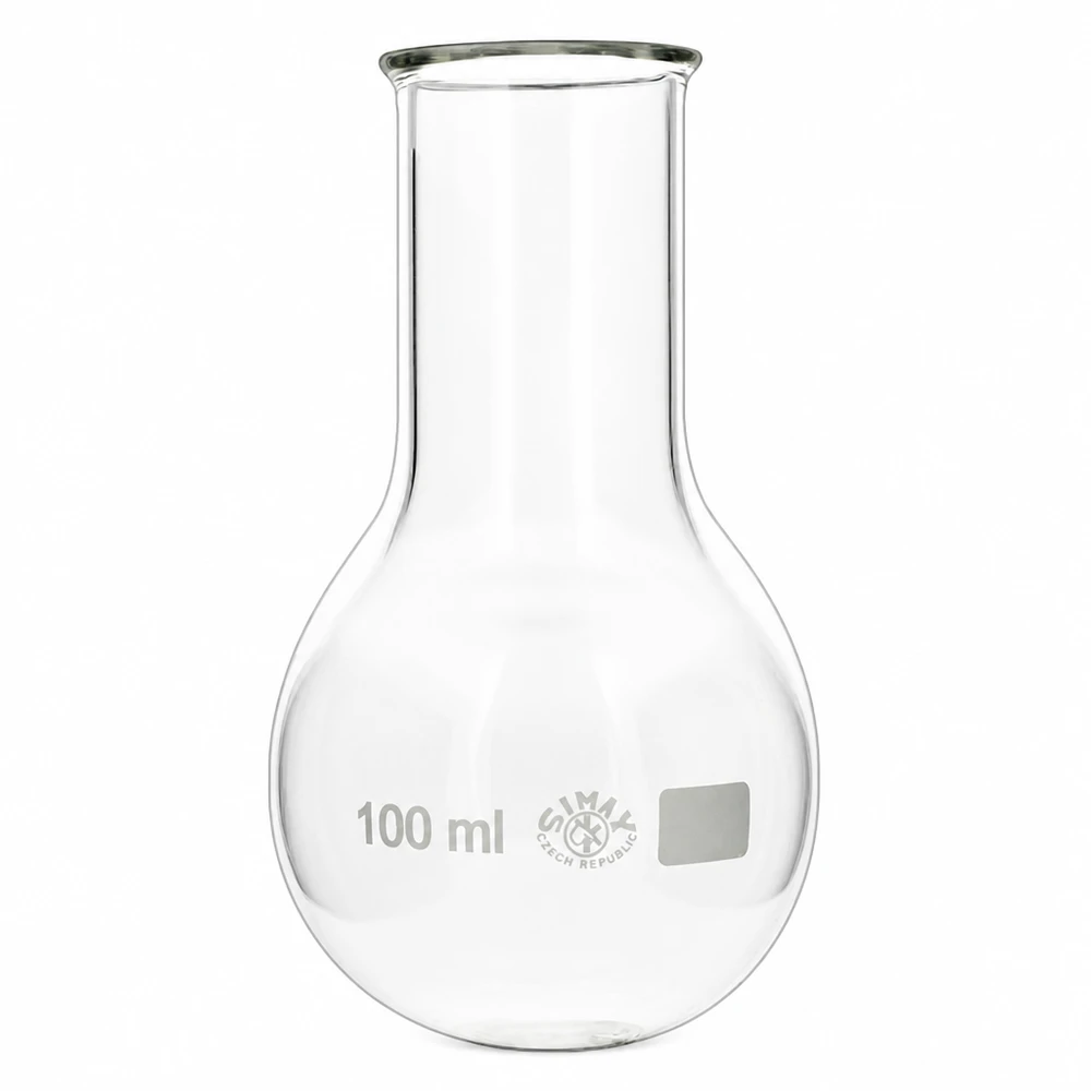 Pallone a collo largo a fondo tondo da 100 ml ideale per la distillazione e la sintesi