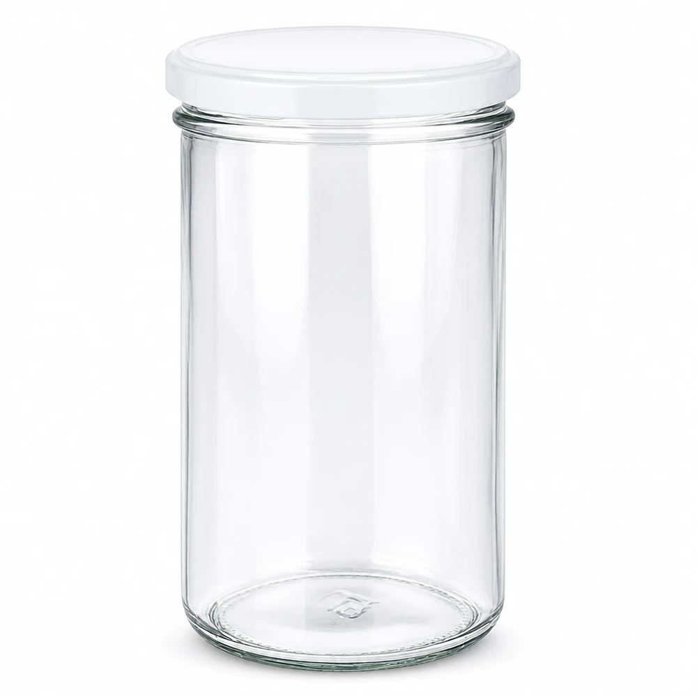 Bicchieri da 277 ml con coperchio BasicSeal bianco UN.. Barattolo mason da 277 ml con coperchio BasicSeal bianco - barattolo vuoto in vetro trasparente per marmellata e conserve