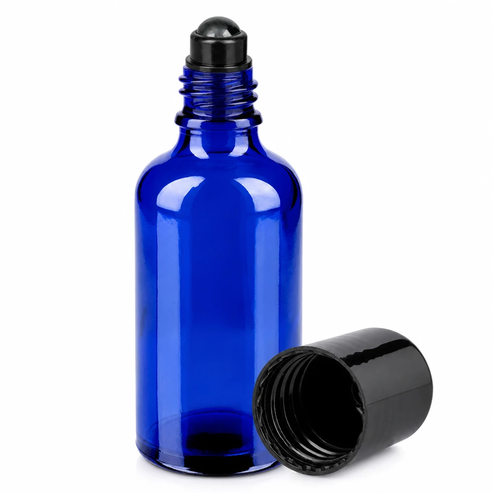Flacone roll-on da 50 ml nero STD BlueLine UT18/50 Flacone roll-on in vetro da 50 ml STD BlueLine UT18/50 formato compatto perfetto per i viaggi