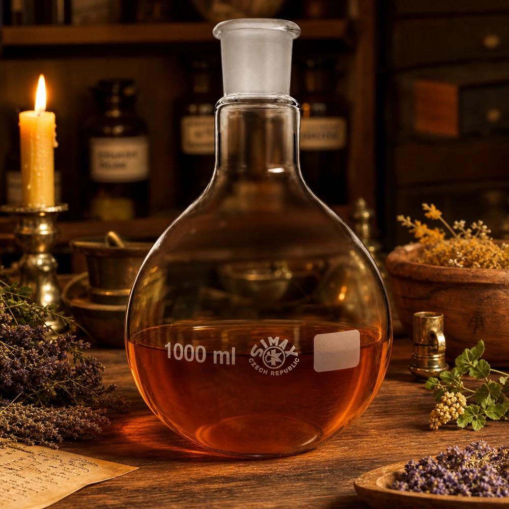 Pallone professionale a fondo tondo da 1000 ml con pancia larga per una distribuzione ottimale del calore in laboratorio