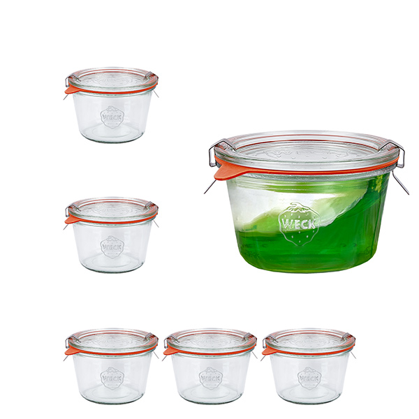 Set di 6 vasi Weck da 370 ml con 6 coperchi in vetro, 6 E Set di 6 vasi Weck da 370 ml con 6 coperchi in vetro, 6 E