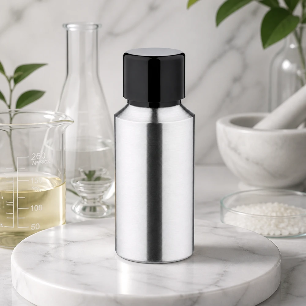 Flacone in alluminio da 30 ml con finitura opaca e tappo a vite in plastica igienica