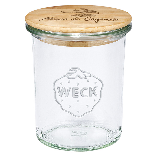 Cassetta in bois "Poivre de Cayenne" con verre WECK à pied Cassetta in bois "Poivre de Cayenne" con verre WECK à pied