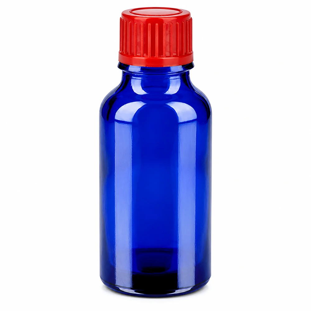 Flacone da 20ml 11mm SV rosso STD BlueLine UT18/20 BlueLine flacone 20ml vetro blu tappo rotondo rosso per oli essenziali