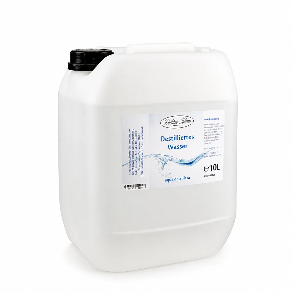 Acqua distillata 10L Doktor-Klaus Doktor-Klaus destilliertes Wasser 10L Kanister mit blauem Etikett und Aqua destillata Kennzeichnung