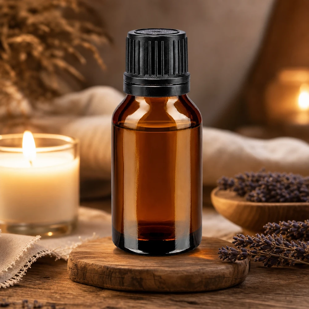 Flacone da farmacia con protezione UV da 15 ml in vetro ambrato con anello versatore per oli essenziali fotosensibili