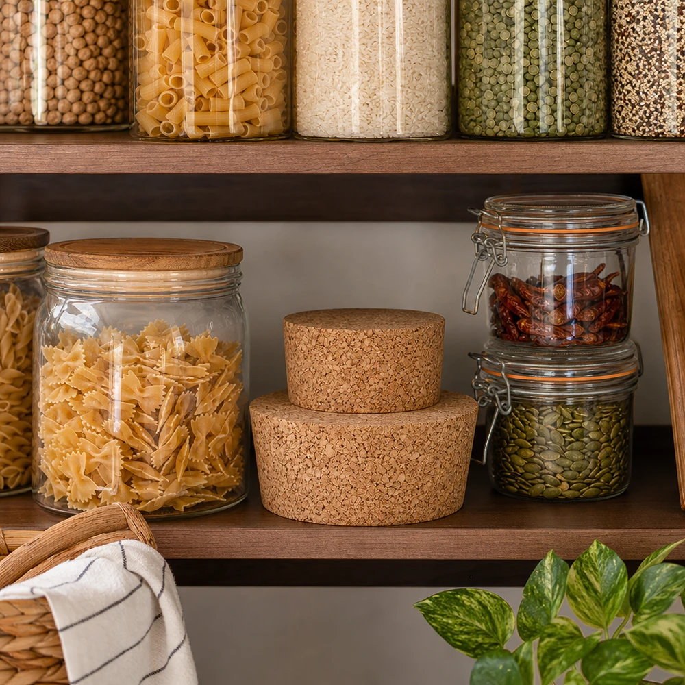 Contenitore organizzato con tappo in sughero WECK RR40 tappo in sughero naturale 40 mm in un pratico contenitore da cucina