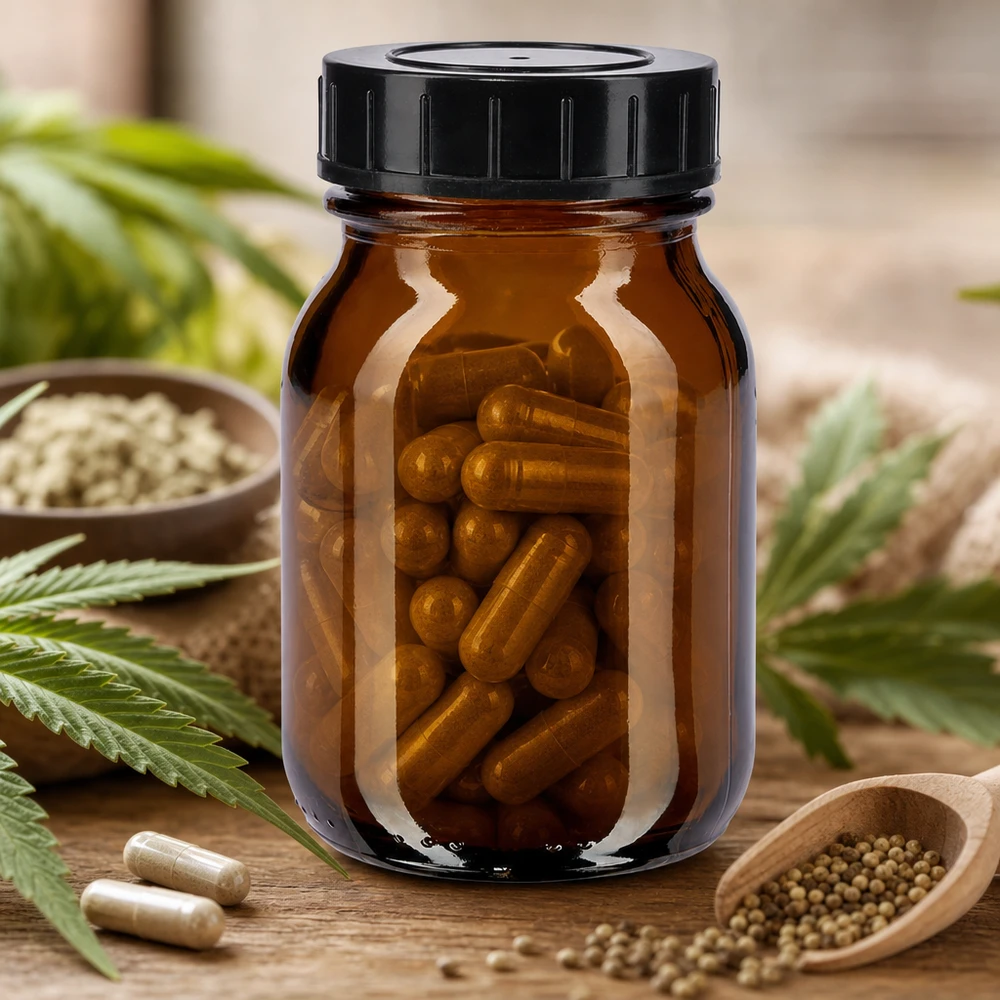 Bottiglia a collo largo da 75ml in vetro ambrato con tappo a vite Bottiglia in vetro ambrato di alta qualità da 75 ml con tappo a vite, perfetta per la conservazione di integratori alimentari