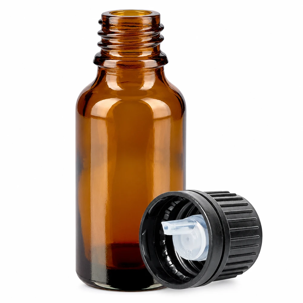 Flacone contagocce da 20 ml 1mm nero OV BrownLine UT18/20 Flacone in vetro di alta qualità da 20 ml, di colore marrone, con pratico contagocce per porzioni precise