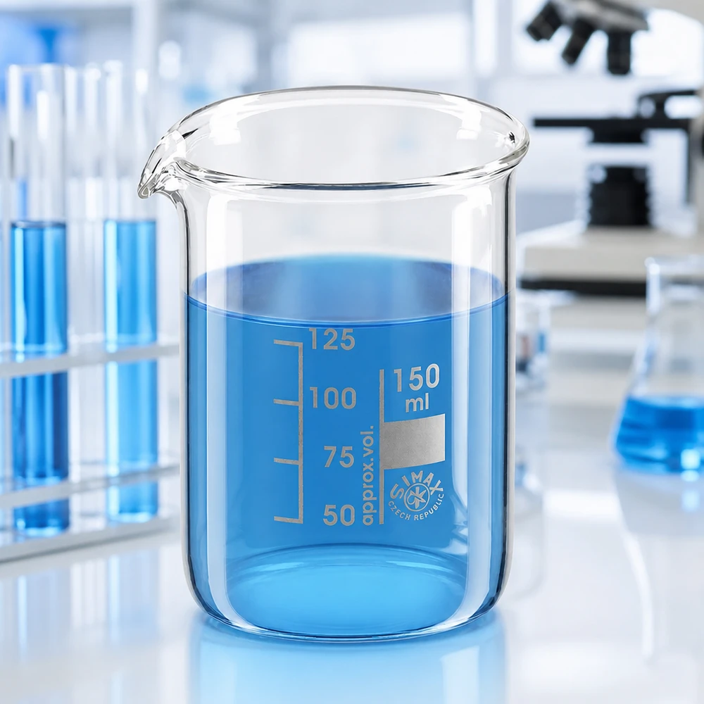 Becher 150ml in vetro borosilicato, forma bassa Bicchiere basso da 150 ml in vetro borosilicato con scala precisa per esperimenti chimici