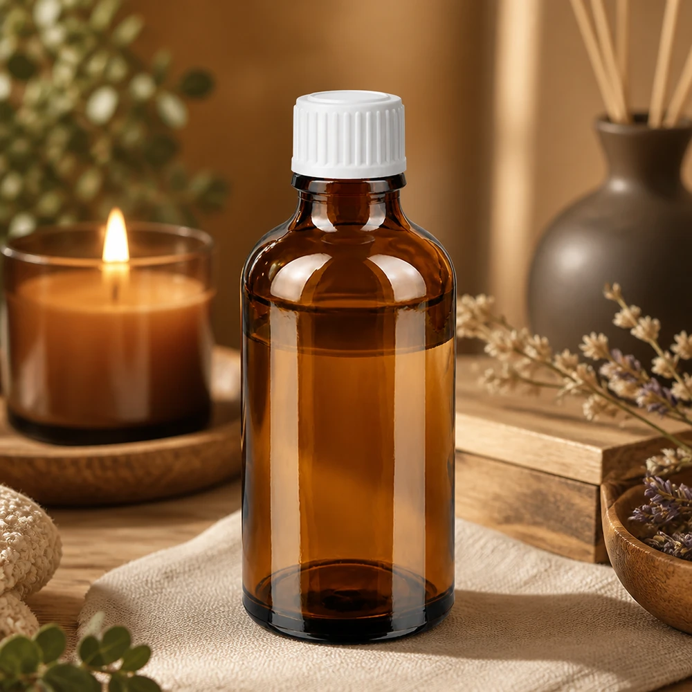 Flacone contagocce marrone da 50 ml STD bianco/0,9 mm ApoGlas Flacone da 50 ml in vetro ambrato con tappo dosatore bianco per oli essenziali e aromaterapia