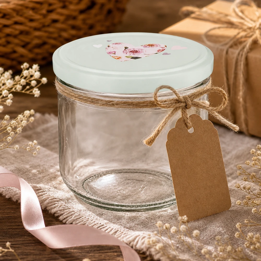 260ml tumbler + BasicSeal coperchio cuore menta UNiTWIST Bicchieri da 260 ml vuoti con coperchio BasicSeal con motivo a cuore, confezione regalo con cordino di iuta e targhetta, decorazione