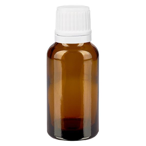 Bottiglia da farmacia marrone da 20ml. SV OV bianco/11mm ApoGlas Bottiglia da farmacia marrone da 20ml. SV OV bianco/11mm ApoGlas