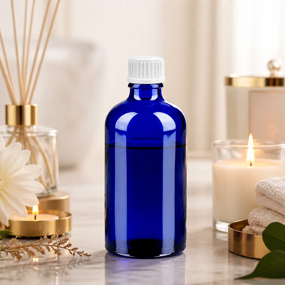 Flacone contagocce da 100 ml 0,9 mm bianco STD BlueLine UT18/100 Flacone contagocce ecologico da 100 ml in vetro blu riciclabile con tappo durevole