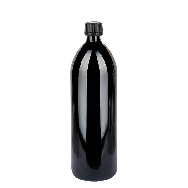 Bottiglia per acqua in vetro viola 1000ml rotonda, con tappo a vite Bottiglia per acqua in vetro viola 1000ml rotonda, con tappo a vite