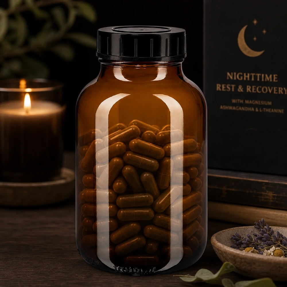 Bottiglia a collo largo da 1000ml in vetro ambrato con tappo a vite Bottiglia da 1000 ml in vetro ambrato con ampia apertura e tappo nero per un facile riempimento