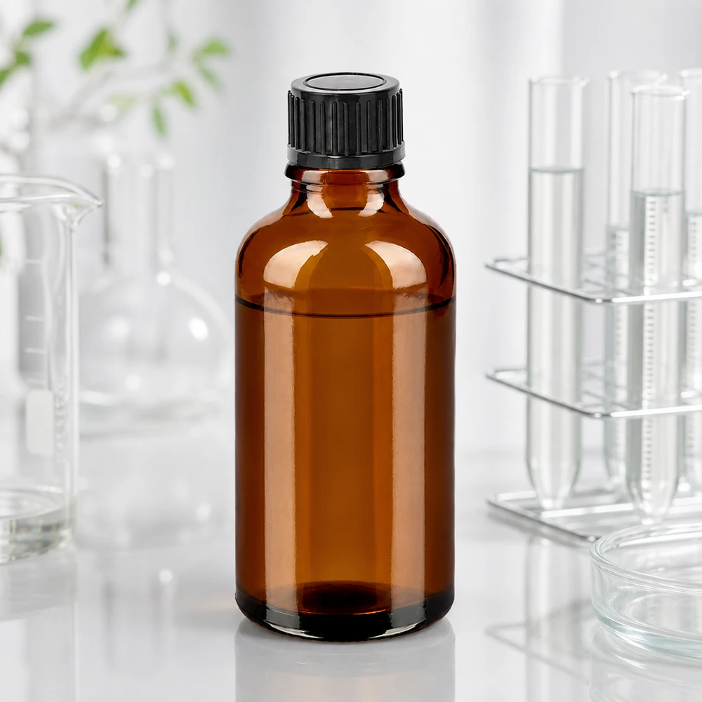 Bottiglia da 50ml 11mm SV nero STD BrownLine UT18/50 Flacone compatto da 50 ml in vetro ambrato con tappo a vite nero per laboratorio e uso medico