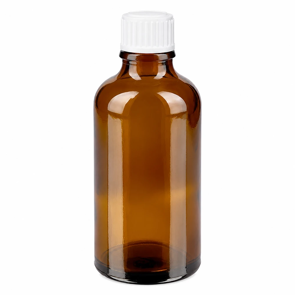 Flacone da farmacia in vetro marrone da 50 ml con tappo a vite bianco da 11 mm