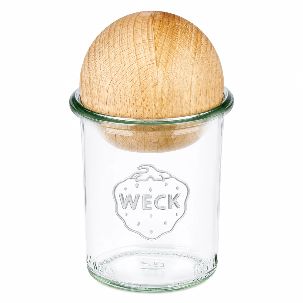Vaso da 160 ml WECK RR60 con coperchio a sfera in legno di faggio, vaso da conserva trasparente con coperchio in legno