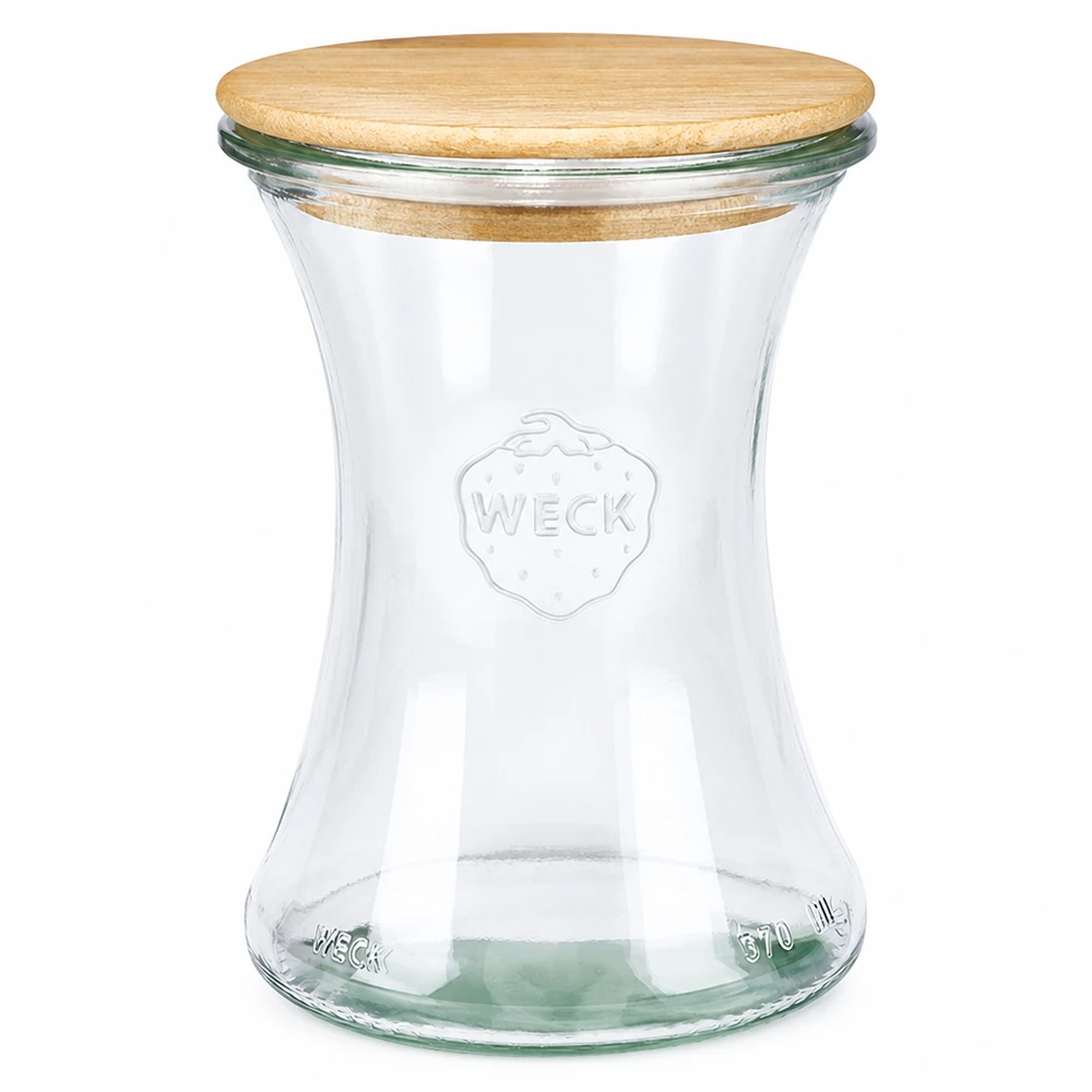 Vaso per salumi WECK 370ml RR80 con coperchio in legno in vetro trasparente per la conservazione e lo stoccaggio
