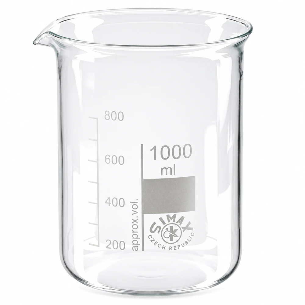 Bicchiere a stampo basso da 1000 ml in vetro borosilicato con beccuccio per lavori di laboratorio precisi