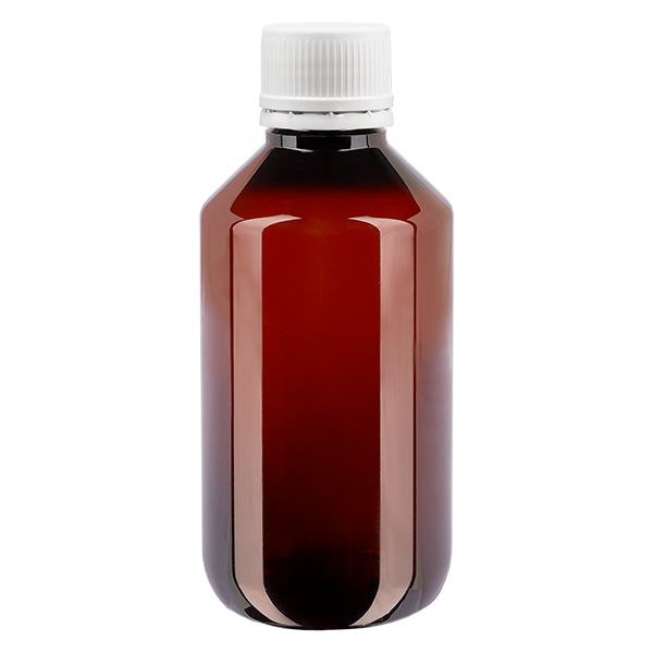 Bottiglia in PET da 200 ml con tappo bianco antimanomissione, finemente scanalata