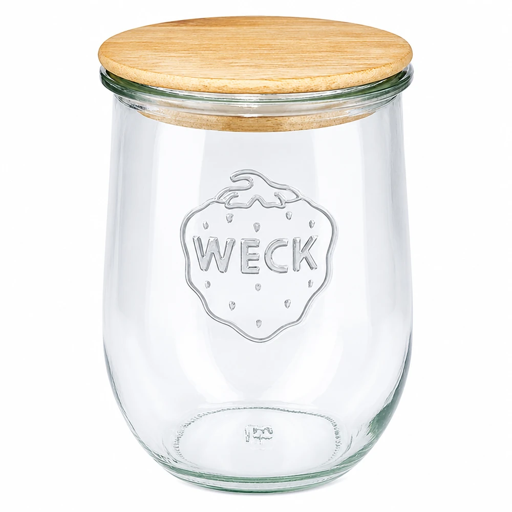 WECK vaso a tulipano 1062ml RR100 con coperchio in legno Vaso per conserve in vetro con coperchio in legno naturale