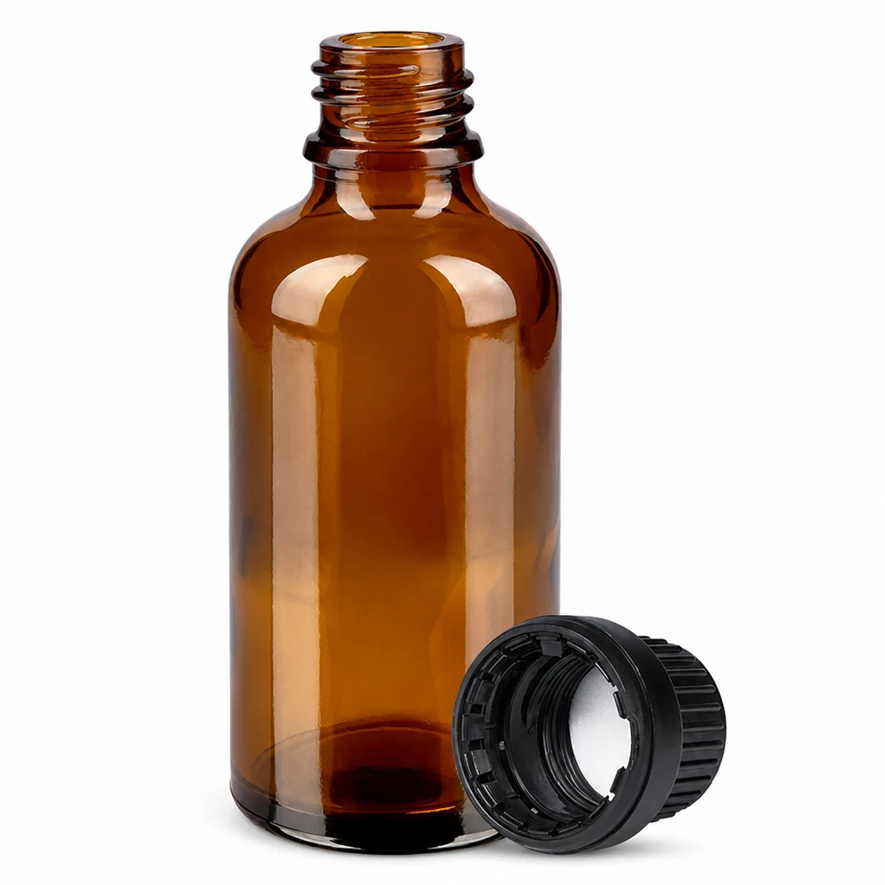 Bottiglia da 50ml 11mm SV nero OV BrownLine UT18/50 Flacone da 50 ml in vetro di qualità da laboratorio marrone con tappo nero per sostanze sensibili alla luce