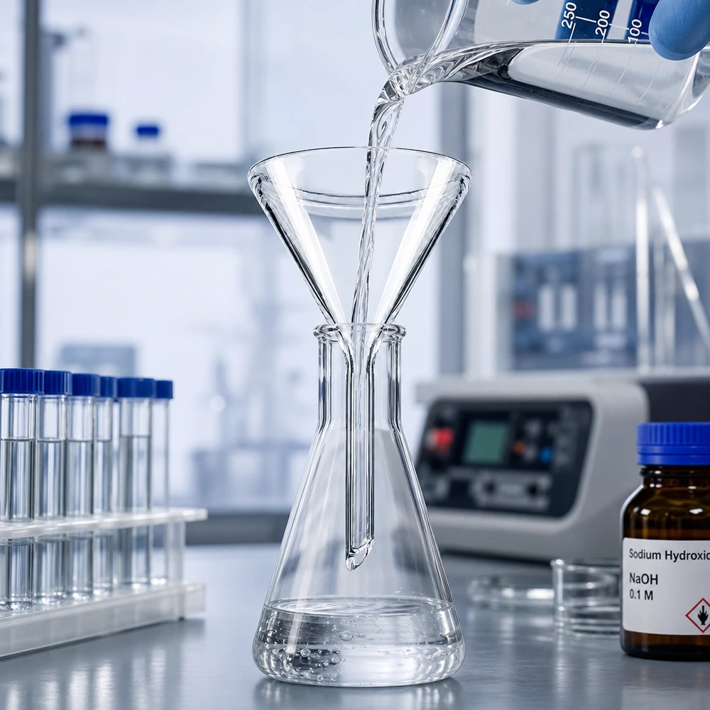 Imbuto compatto da 40 mm in vetro soda-calce con impugnatura corta per una facile manipolazione in laboratorio