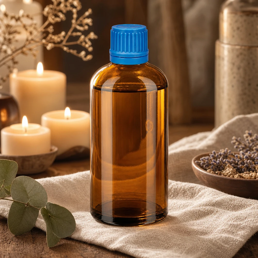 Bottiglia da 100ml 11mm SV blu OV BrownLine UT18/100 Robusta bottiglia in vetro ambrato da 100 ml con chiusura antimanomissione, ideale per tinture ed estratti.