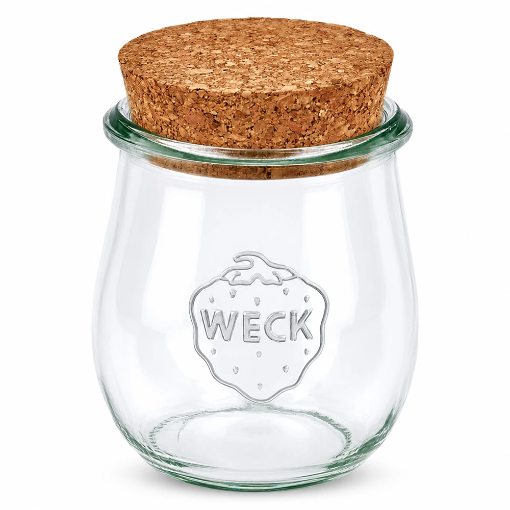 WECK vaso a tulipano 220ml RR60 con tappo in sughero naturale Vaso per conserve in vetro trasparente